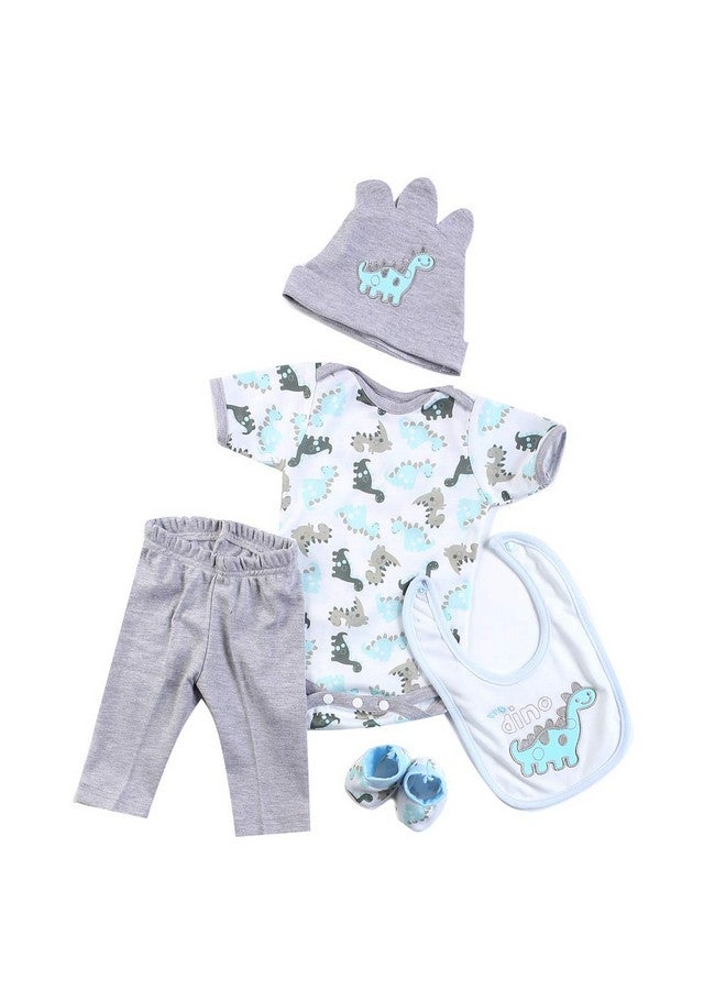 Pedolltree Reborn Baby Dolls Boy Clothes 22 Inch Gray Dinosaur Outfit Accessories 5 Pcs Sets Fit 20-22" Newborn Dolls Clothes - Image 2