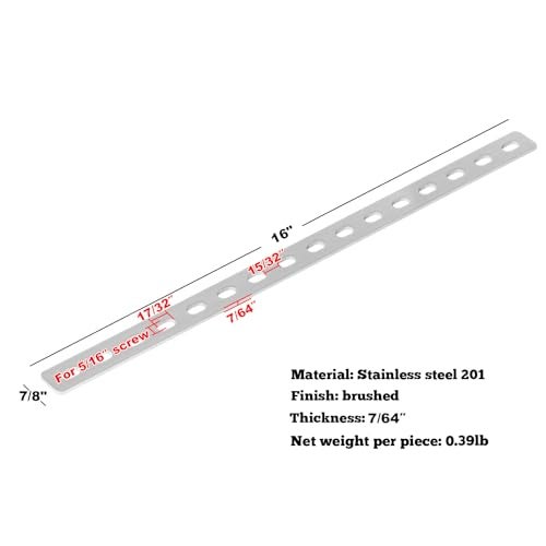 GBGS 4 Pcs 16 Flat Straight Brace BracketsSlotted Mending PlatesSlot for 516 Screw Stainless Steel - Image 3