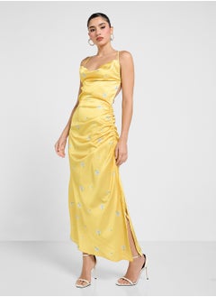 Ginger Satin Backless Slip Dress With Ditsy Floral Print  - Image 1