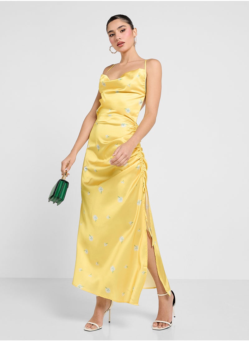 Ginger Satin Backless Slip Dress With Ditsy Floral Print  - Image 4