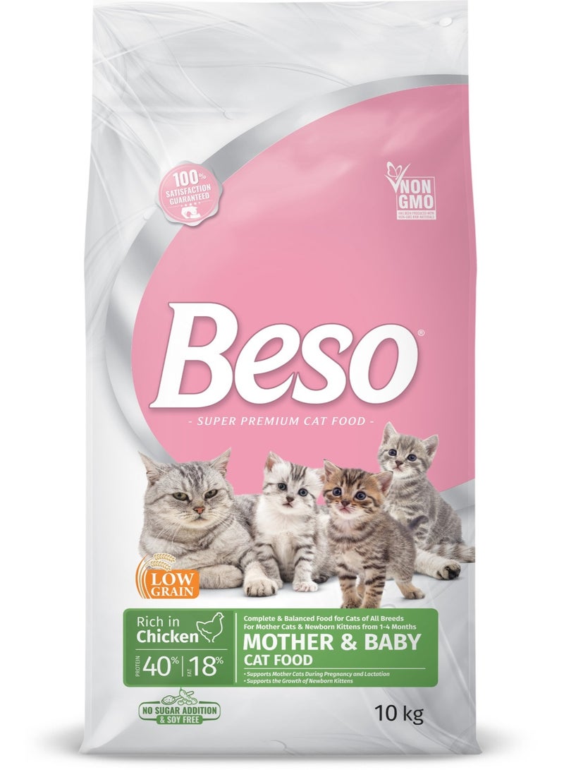 Beso Mother & Baby Cat Food 10kg , Rich in Chicken, Complete & Balanced Nutrition for Pregnant Cats & Kittens (1-4 Months) - Image 1