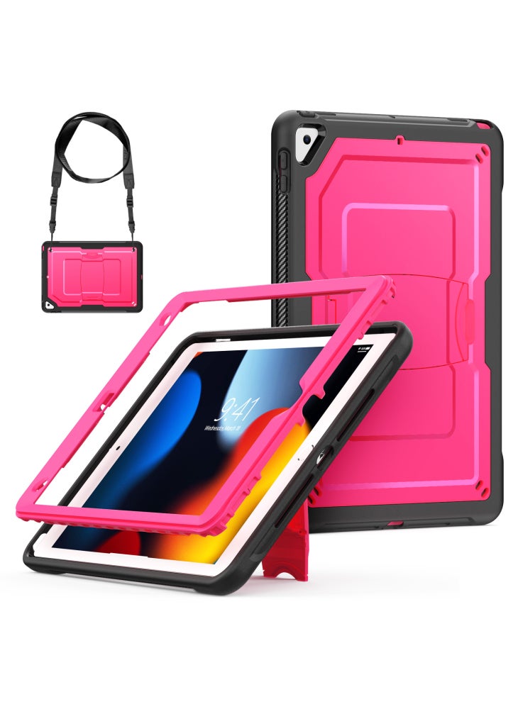 Kickstand PC+TPE Tablet Case with Shoulder Strap For iPad 10.2 (2021)/(2020)/(2019)/Air 10.5 inch (2019)/Pro 10.5-inch (2017) - Rose - Image 1