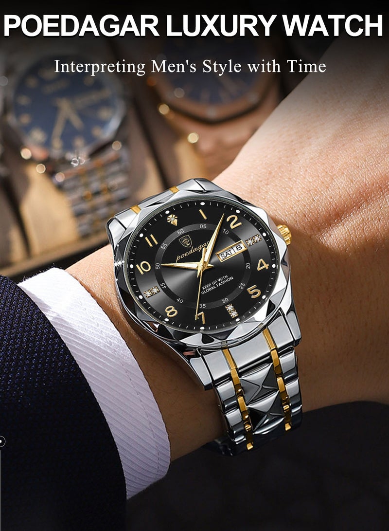 POEDAGAR Man Watch,Watches for Men ,Luxury Men Quartz Watch Waterproof Date Week Luminous Wristwatch Stainless Steel Men's Watches 41mm - Image 3