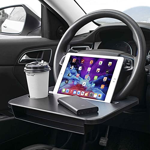 Gihunk Double-use Steering Wheel Tray(14.5*11inch), Car Food Trays for Eating with Drinks Holder, Car Trays for Eating for Pad Laptop, Multipurpose Travel Car Accessories, Fits Most Vehicles Steering Wheels - Image 1
