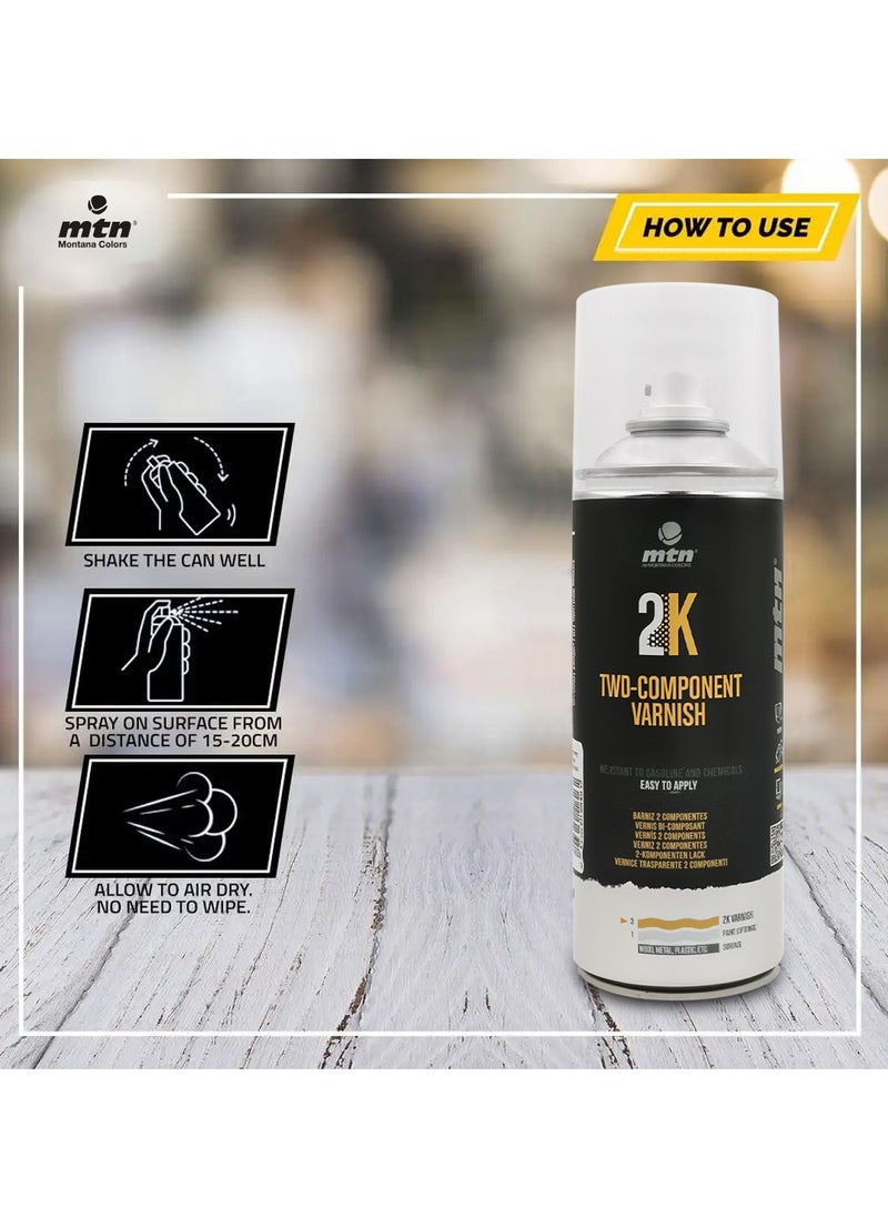 mtn - MTN 2K Two-Component Varnish Spray - High Gloss, Easy Application, Durable Finish, Chemical and Gasoline Resistant, 400ml - Image 1
