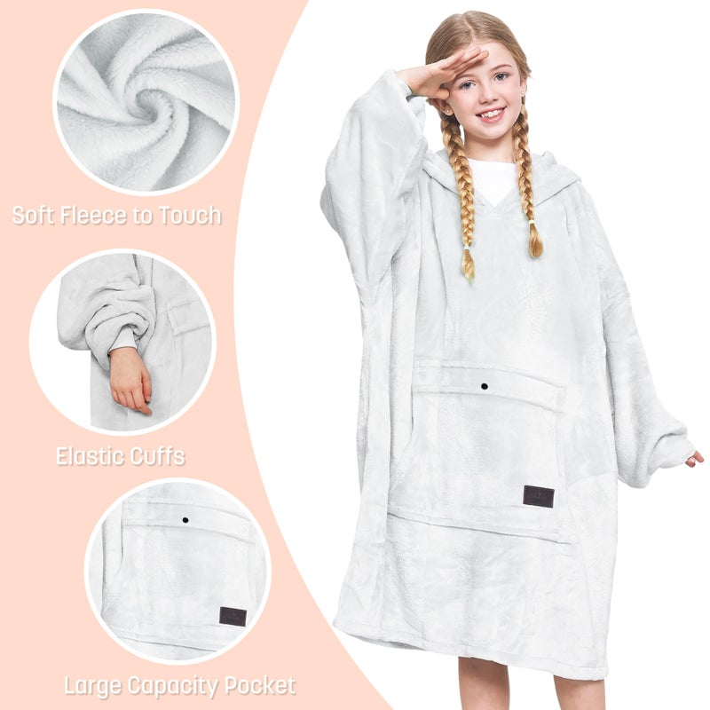 Catalonia Catalonia Oversized Blanket Hoodie Sweatshirt for Kids  Wearable Fleece Pullover with Large Front Pocket  Teen Boys Girls Gift Dove Grey  - Image 3