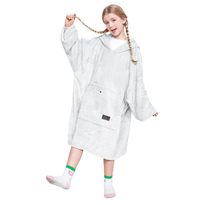 Catalonia Catalonia Oversized Blanket Hoodie Sweatshirt for Kids  Wearable Fleece Pullover with Large Front Pocket  Teen Boys Girls Gift Dove Grey  - Image 1