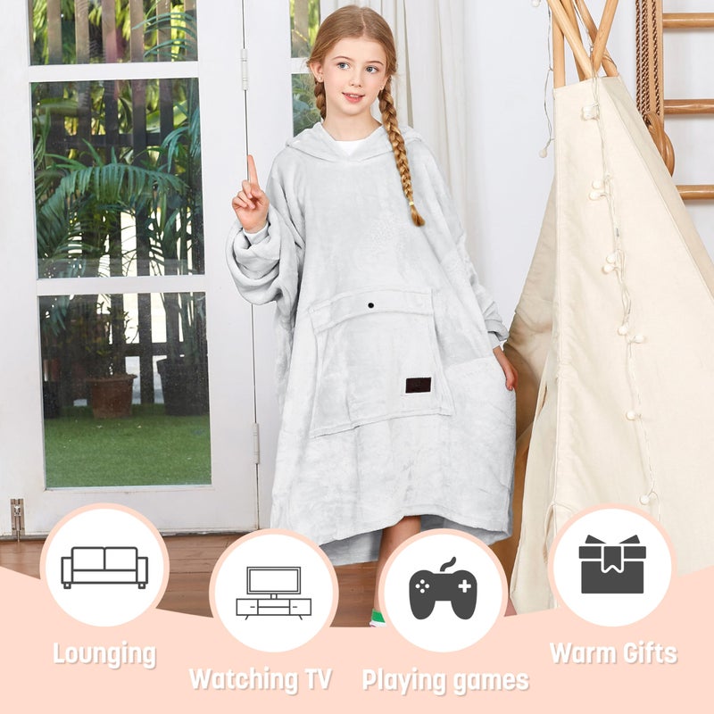 Catalonia Catalonia Oversized Blanket Hoodie Sweatshirt for Kids  Wearable Fleece Pullover with Large Front Pocket  Teen Boys Girls Gift Dove Grey  - Image 4