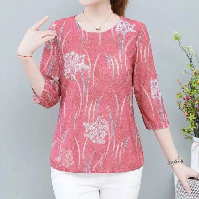 Cross-border Imitation Ice Silk Top Mother's Autumn Seven-sleeve 2021 New Women's Retro T-shirt Middle-aged and Elderly Base Shirt