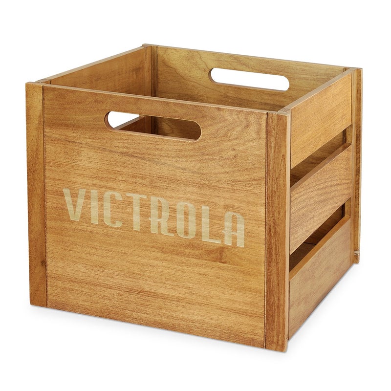 Victrola Wooden Crate - Table Top Album Holder and Organizer for All Records, Holds over 50 Vinyls, Classy Wood Finish, Easy Installation, Elegant Design - Image 1