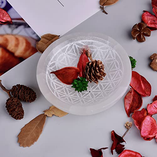 CNYANFEI 4” Selenite Crystal Charging Bowl Evil Eye White Selenite Tray Natural Crystal Holder for Stones Decorative Gemstone Bowl for Home Decor Gift - Image 2