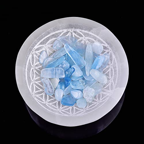 CNYANFEI 4” Selenite Crystal Charging Bowl Evil Eye White Selenite Tray Natural Crystal Holder for Stones Decorative Gemstone Bowl for Home Decor Gift - Image 4