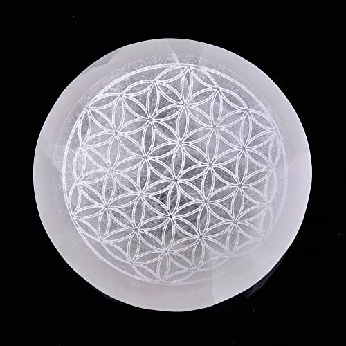 CNYANFEI 4” Selenite Crystal Charging Bowl Evil Eye White Selenite Tray Natural Crystal Holder for Stones Decorative Gemstone Bowl for Home Decor Gift - Image 5