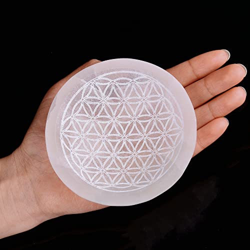 CNYANFEI 4” Selenite Crystal Charging Bowl Evil Eye White Selenite Tray Natural Crystal Holder for Stones Decorative Gemstone Bowl for Home Decor Gift - Image 1