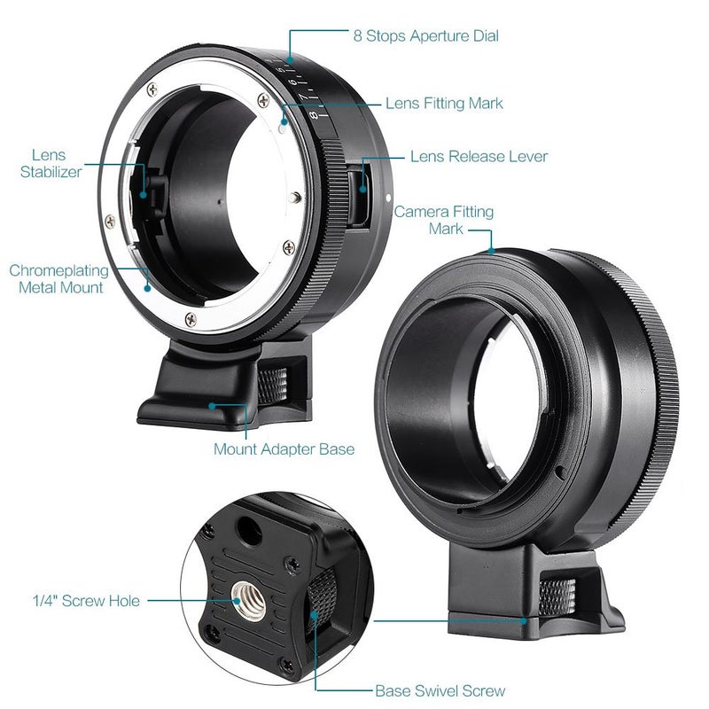 VILTROX NF-NEX Mount Adapter Ring for Nikon F Series Lens to Sony E Mount Camera - Image 2