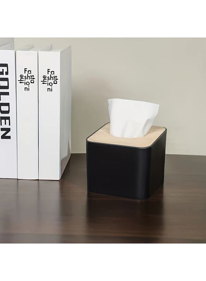 صندوق تخزين أسود مربع مع غطاء، منظم بلاستيكي للحمام وغرفة النوم والمكتب - Image 5