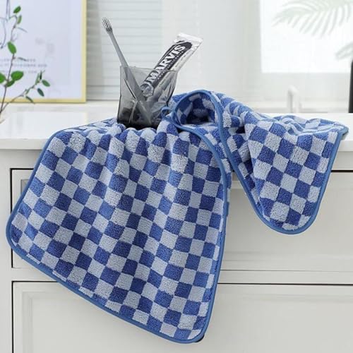 MAXOSHINE Microfiber Towels for Bath-Checkered Bath Towel for Men&Women-Soft Coral Fleece Towel with Hook Quick Dry Super Absorbent-70 X 140 Cm (Dark Blue,1 Bath Towel + 1 Hand Towel Combo),500 TC - Image 3