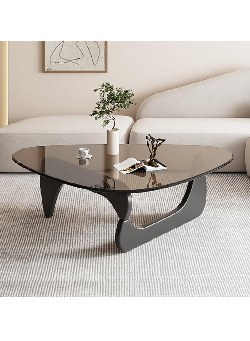 JOMILA Modern Triangle Glass Coffee Table with Solid Wood Base and Clear Glass Top Accent Vintage Mid-Century Style for Living Room - Image 1