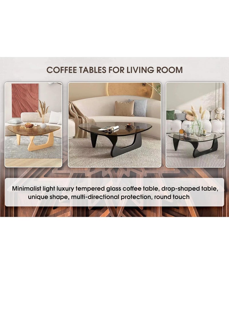 JOMILA Modern Triangle Glass Coffee Table with Solid Wood Base and Clear Glass Top Accent Vintage Mid-Century Style for Living Room - Image 4