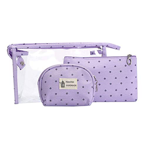 Awestuffs Portable Cosmetic Bags Set of 3 Different Sizes Makeup and Toiletry Pouch Purse Bag for Travel or Daily Use (Set of 3) (Purple) - Image 1