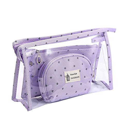Awestuffs Portable Cosmetic Bags Set of 3 Different Sizes Makeup and Toiletry Pouch Purse Bag for Travel or Daily Use (Set of 3) (Purple) - Image 2