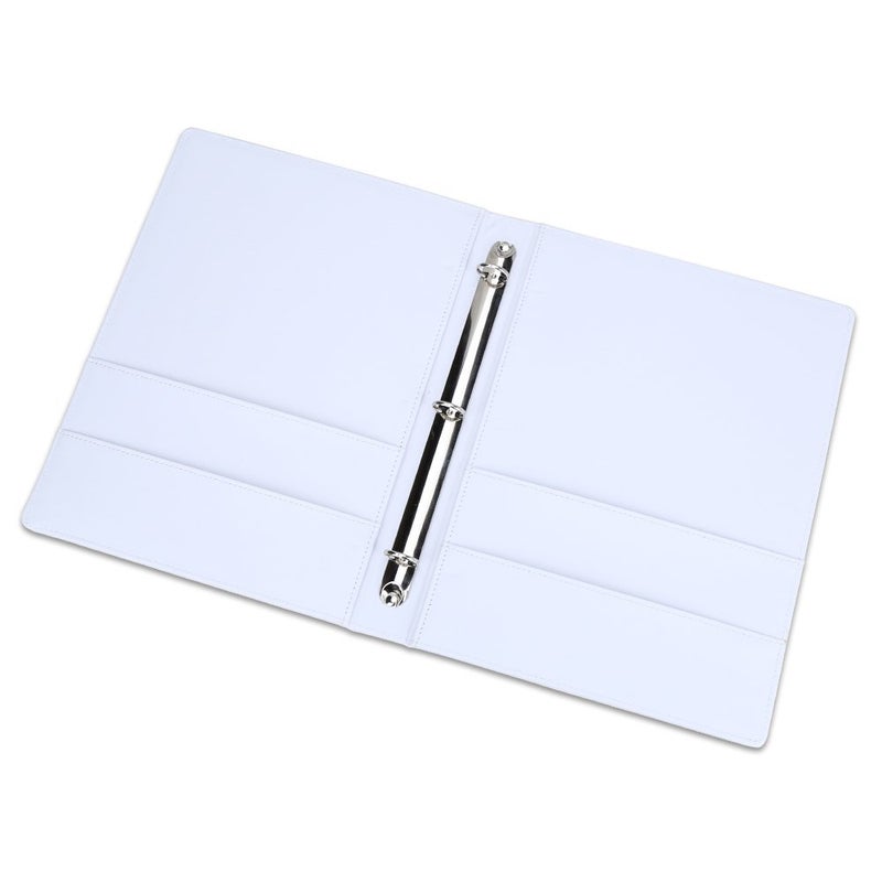 KINGFOM A4 Faux Leather Padfolio Ring Binder Business File Folder Document Holder with Card Holder (3 Ring Binder White) - Image 4