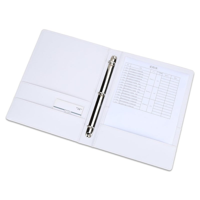 KINGFOM A4 Faux Leather Padfolio Ring Binder Business File Folder Document Holder with Card Holder (3 Ring Binder White) - Image 3