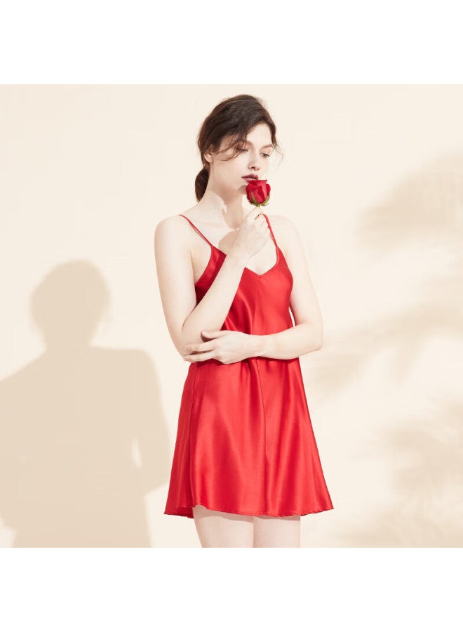 Agentmuse Silk Nightgown Gift Box Set Backless Simple Spaghetti Strap Mulberry Silk Sleepwear 336, Bright Red, M - Image 3