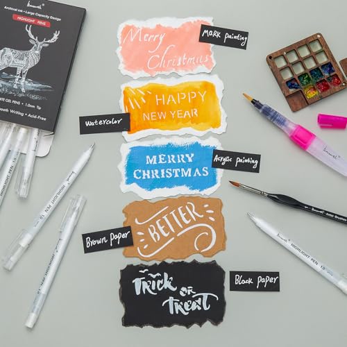 Brusarth 1.0mm Fine Point White Gel Pens, 8 Pack for Artists Drawing, Sketching, Illustration, and Adult Coloring Books, Opaque White Ink for Black Paper, Bullet Journaling, and Card Making - Image 4