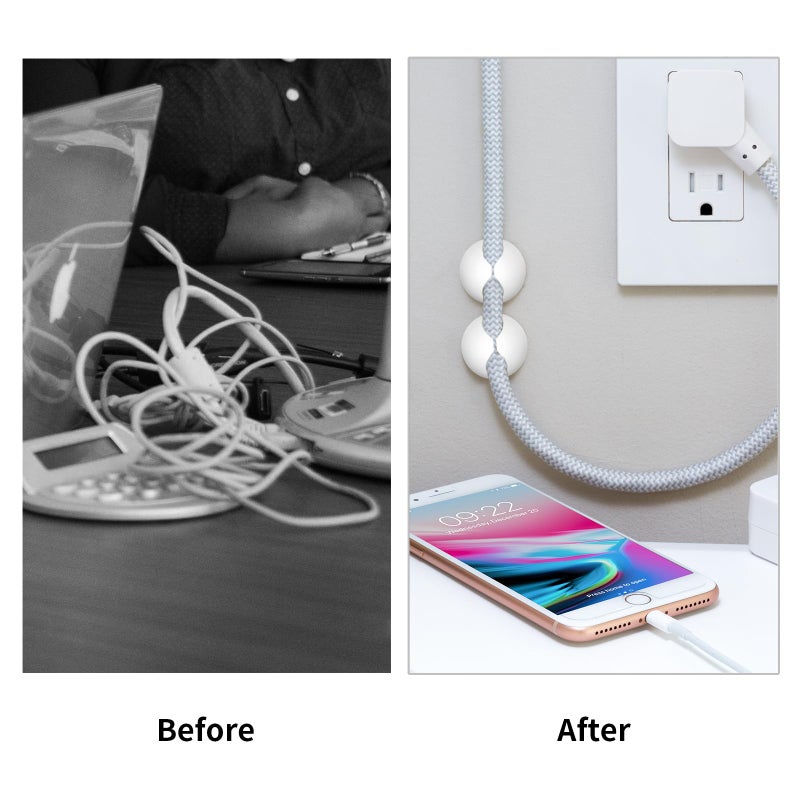 Flezoo Cord Holder Cable Clips, 12PCS White Adhesive Cord Organizer Charger Holder Wire Management Keeper for Nightstand, Desk, Office or Mouse - Image 5