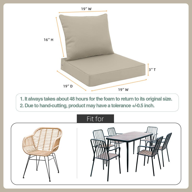 Favoyard Outdoor Seat Cushion Set 19 x 19 Inch Waterproof & Fade Resistant Patio Furniture Cushions with Removable Cover Deep Seat & Back Cushion with Tie Straps for Chair Sofa Couch - Image 2
