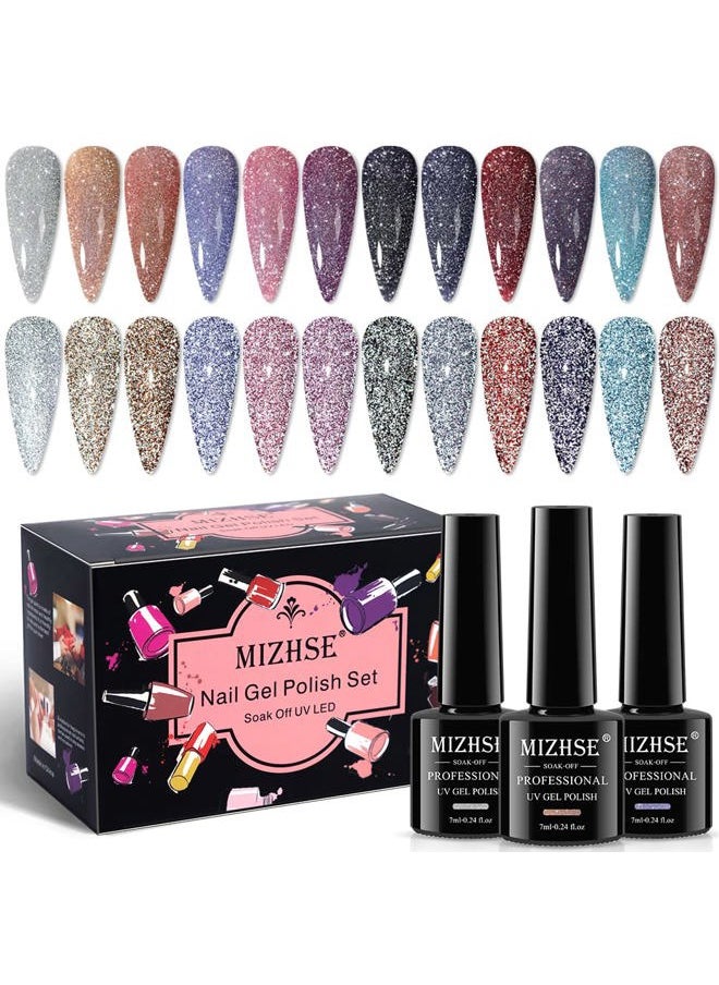 MIZHSE - Reflective Glitter Gel Nail Polish Set 12 Pcs, Colorful Sparkly Diamond Soak Off UV LED Gel Polish Home Manicure Nail Art Salon 7 ml - Image 1