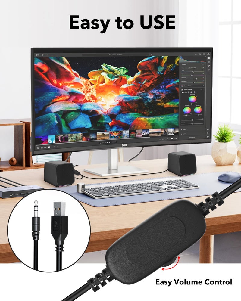 Uakinat Computer Speakers for Desktop PC,Desktop Speakers,Small Computer Speakers USB Powered 3.5mm Aux Speaker - Image 2
