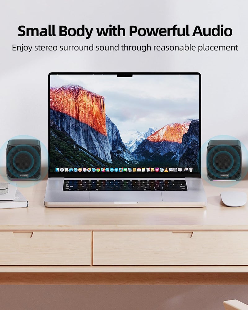 Uakinat Computer Speakers for Desktop PC,Desktop Speakers,Small Computer Speakers USB Powered 3.5mm Aux Speaker - Image 4