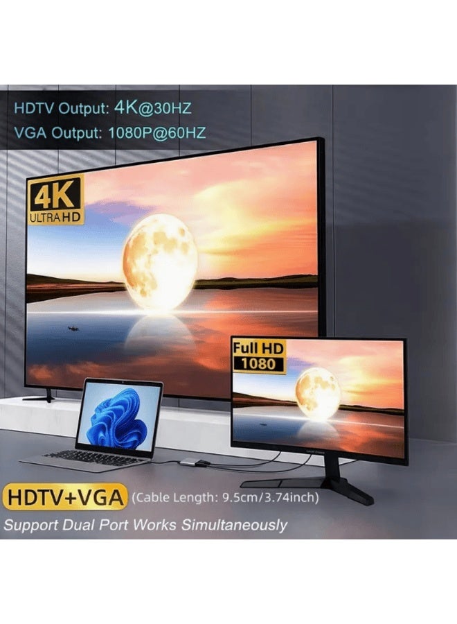 Beauenty 4-in-1 USB C Adapter for Dual Monitor - HDMI 4K + VGA 1080P + USB 3.0 + PD 100W, Type C Docking Station for MacBook Pro/Air, for iPad Pro, for Dell XPS, for Surface, for Galaxy, for Lenovo, for HP, - Image 5