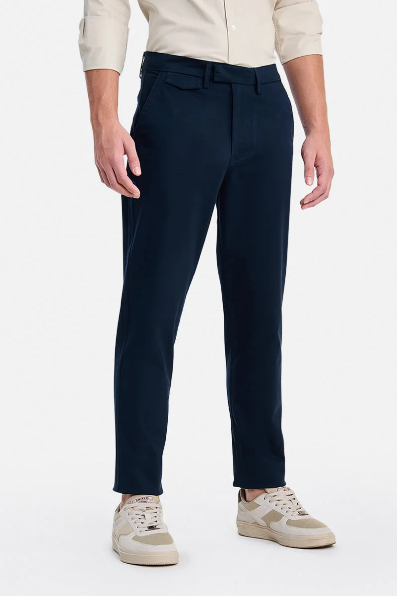 SNITCH Navy Blue Navy Blue Solid Slim Fit Festive Trousers for Men | Best Price UAE