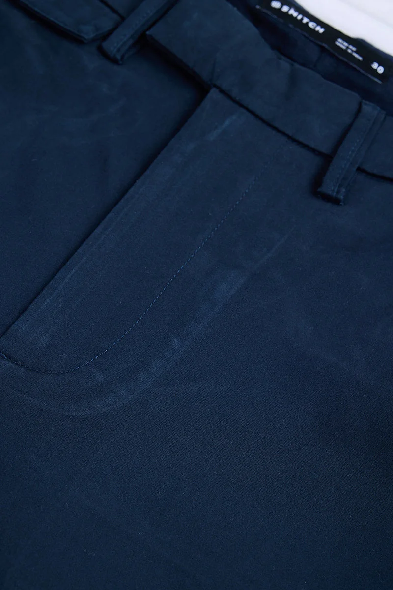SNITCH Navy Blue Navy Blue Solid Slim Fit Festive Trousers for Men | Best Price UAE