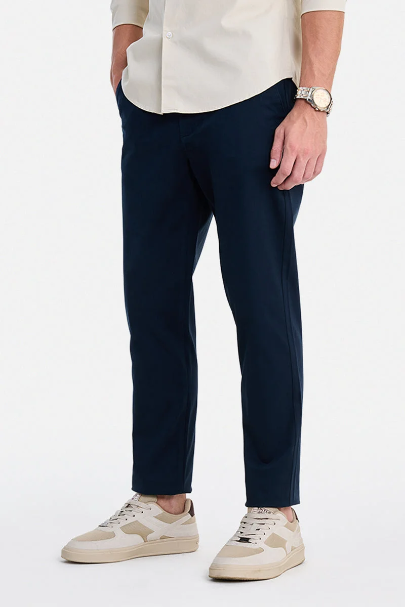سنيتش Navy Blue Solid Slim Fit Festive Trousers