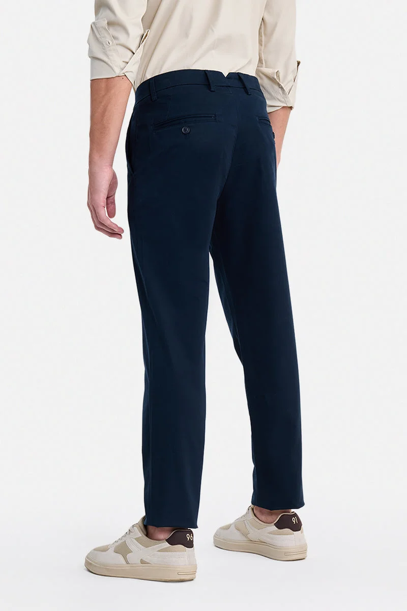 SNITCH Navy Blue Navy Blue Solid Slim Fit Festive Trousers for Men | Best Price UAE