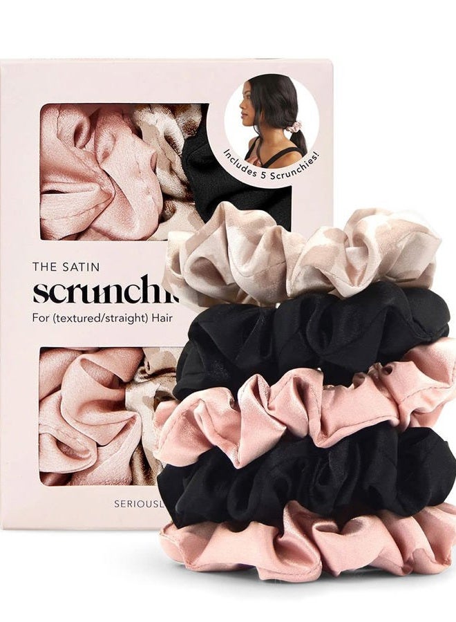 Kitsch Satin Scrunchies for Women - No Crease Hair Ties for Girls | Scrunchies For All Hair Types and Textures, Perfect for Day or Night - 5 Pcs, Assorted - Image 1