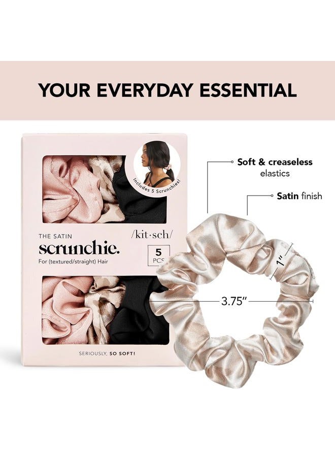 Kitsch Satin Scrunchies for Women - No Crease Hair Ties for Girls | Scrunchies For All Hair Types and Textures, Perfect for Day or Night - 5 Pcs, Assorted - Image 2