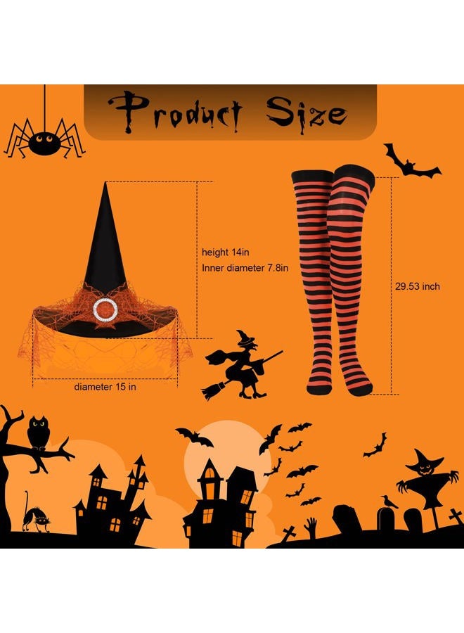 Sintege 3 Pieces Halloween Witch Hats for Women and 3 Pairs Halloween Long Striped Socks Thigh High Socks Witch Accessories for Halloween Cosplay Party Costumes, Multicolored, One size - Image 2