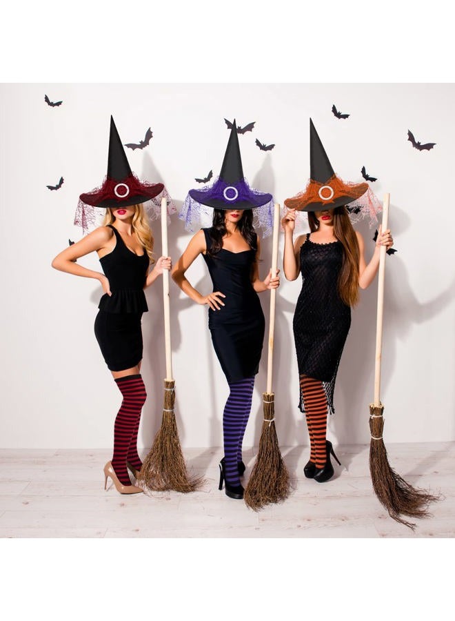 Sintege 3 Pieces Halloween Witch Hats for Women and 3 Pairs Halloween Long Striped Socks Thigh High Socks Witch Accessories for Halloween Cosplay Party Costumes, Multicolored, One size - Image 5