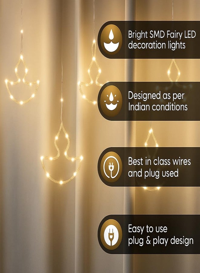 Litehom 10 Diya Curtain Fairy Lights - 120 LED String, 8 Modes, Multi-Colour Decoration Lights for Diwali, Navratri, Christmas & New Year Home Decor (Warm White) - Image 5