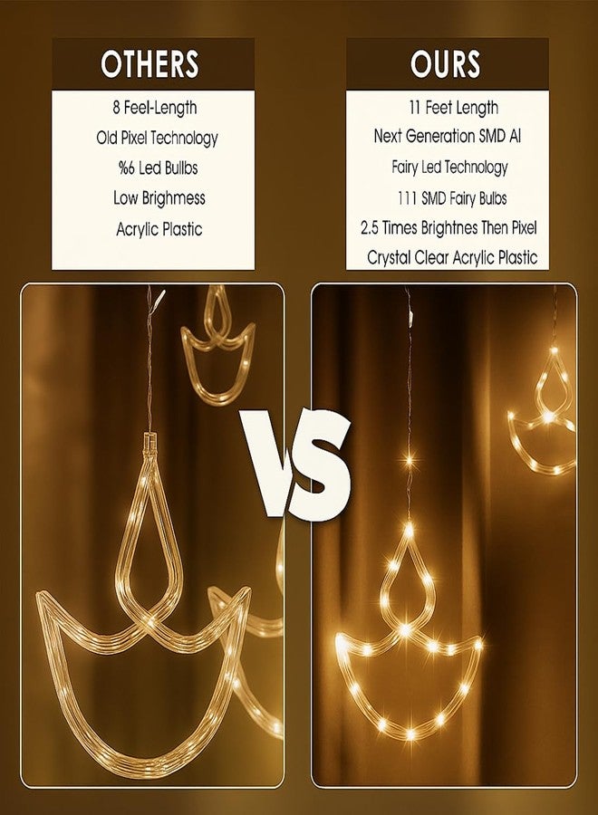 Litehom 10 Diya Curtain Fairy Lights - 120 LED String, 8 Modes, Multi-Colour Decoration Lights for Diwali, Navratri, Christmas & New Year Home Decor (Warm White) - Image 4