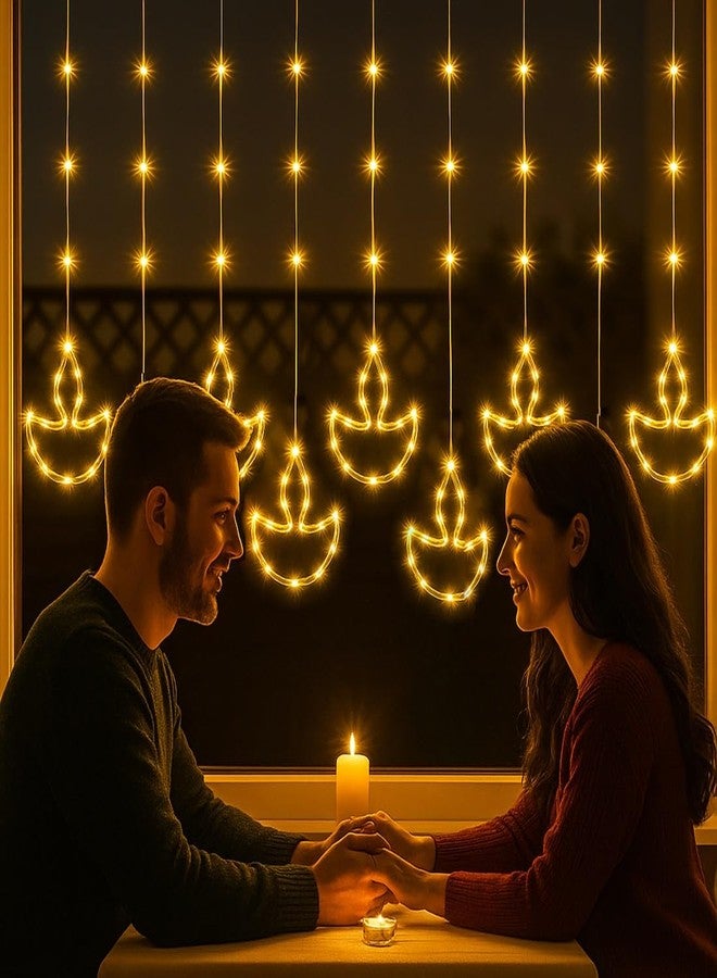 Litehom 10 Diya Curtain Fairy Lights - 120 LED String, 8 Modes, Multi-Colour Decoration Lights for Diwali, Navratri, Christmas & New Year Home Decor (Warm White) - Image 2