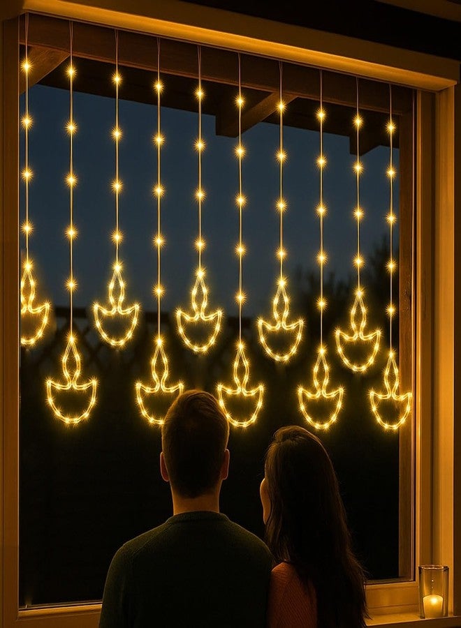 Litehom 10 Diya Curtain Fairy Lights - 120 LED String, 8 Modes, Multi-Colour Decoration Lights for Diwali, Navratri, Christmas & New Year Home Decor (Warm White) - Image 1
