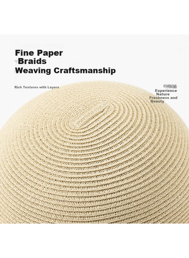 Fancet Women's Summer Straw Hat Simple Round Top Fisherman Hat For Travel Vacation Wide Brim Sun Hat Elegant Hepburn Style Sun Hat - Image 4