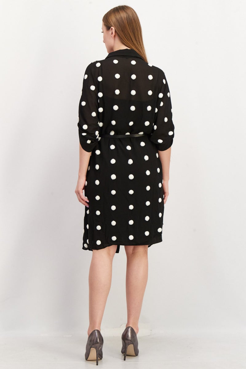 VERO MODA فستان قميص بنقاط بولكا للنساء، أسود - Image 3