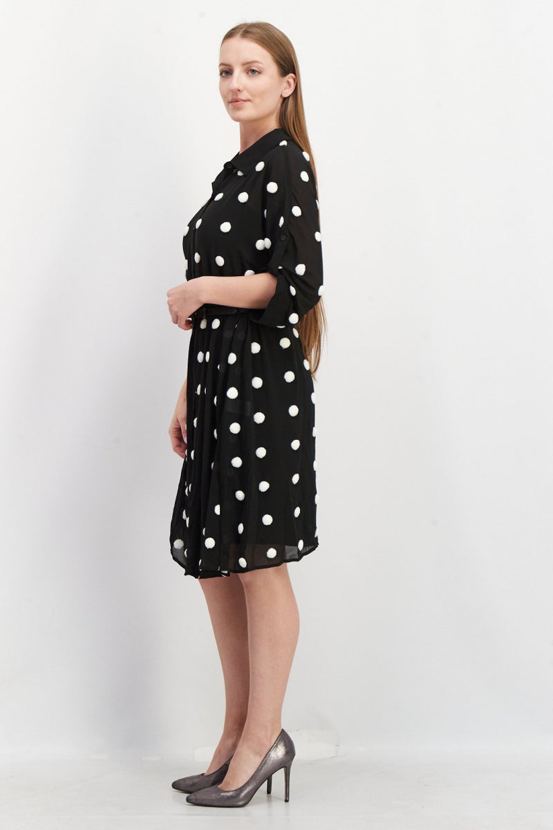 VERO MODA فستان قميص بنقاط بولكا للنساء، أسود - Image 2